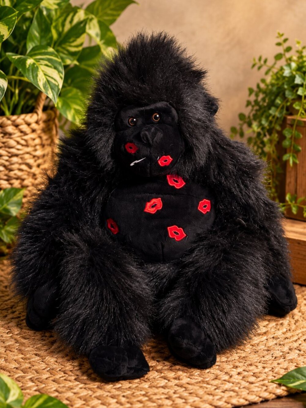 Plush Black Gorilla Stuffed Animal Red Kisses Valentine Gift